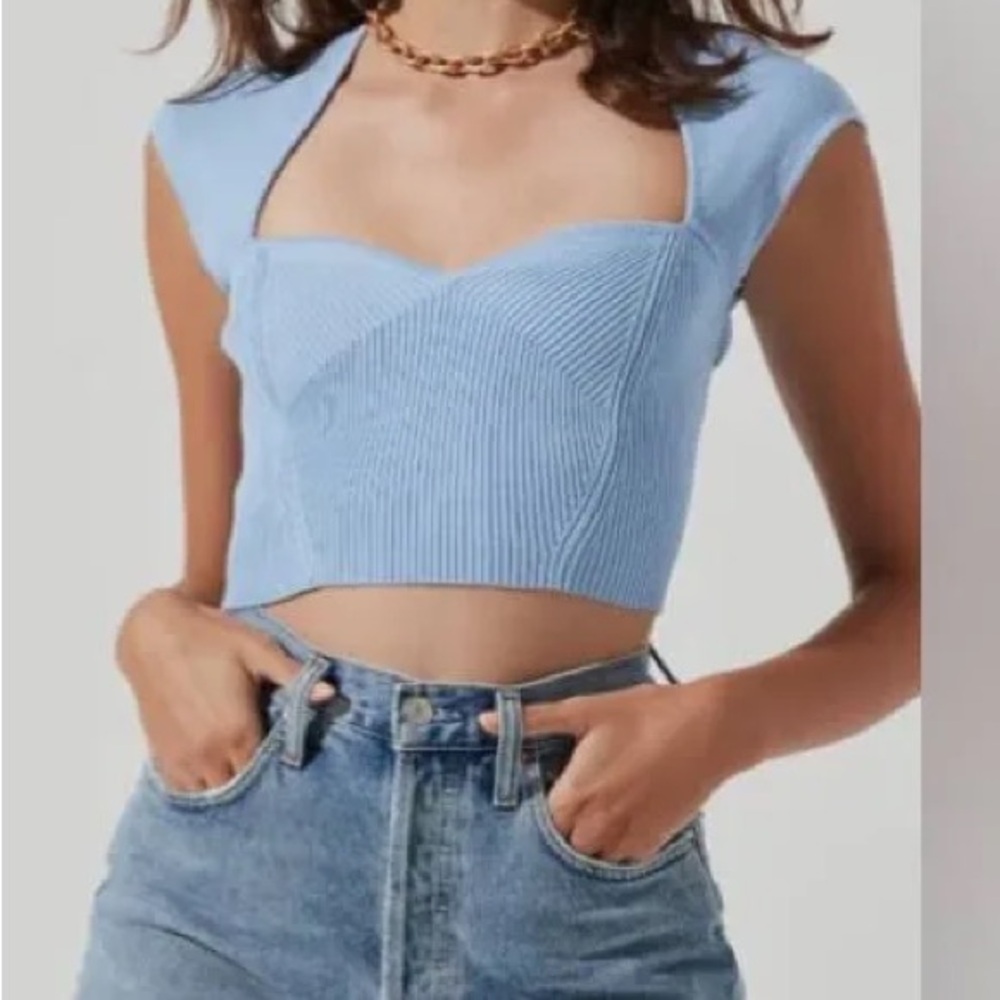Astr Blue Ribbed Bustier Crop Top Size XS